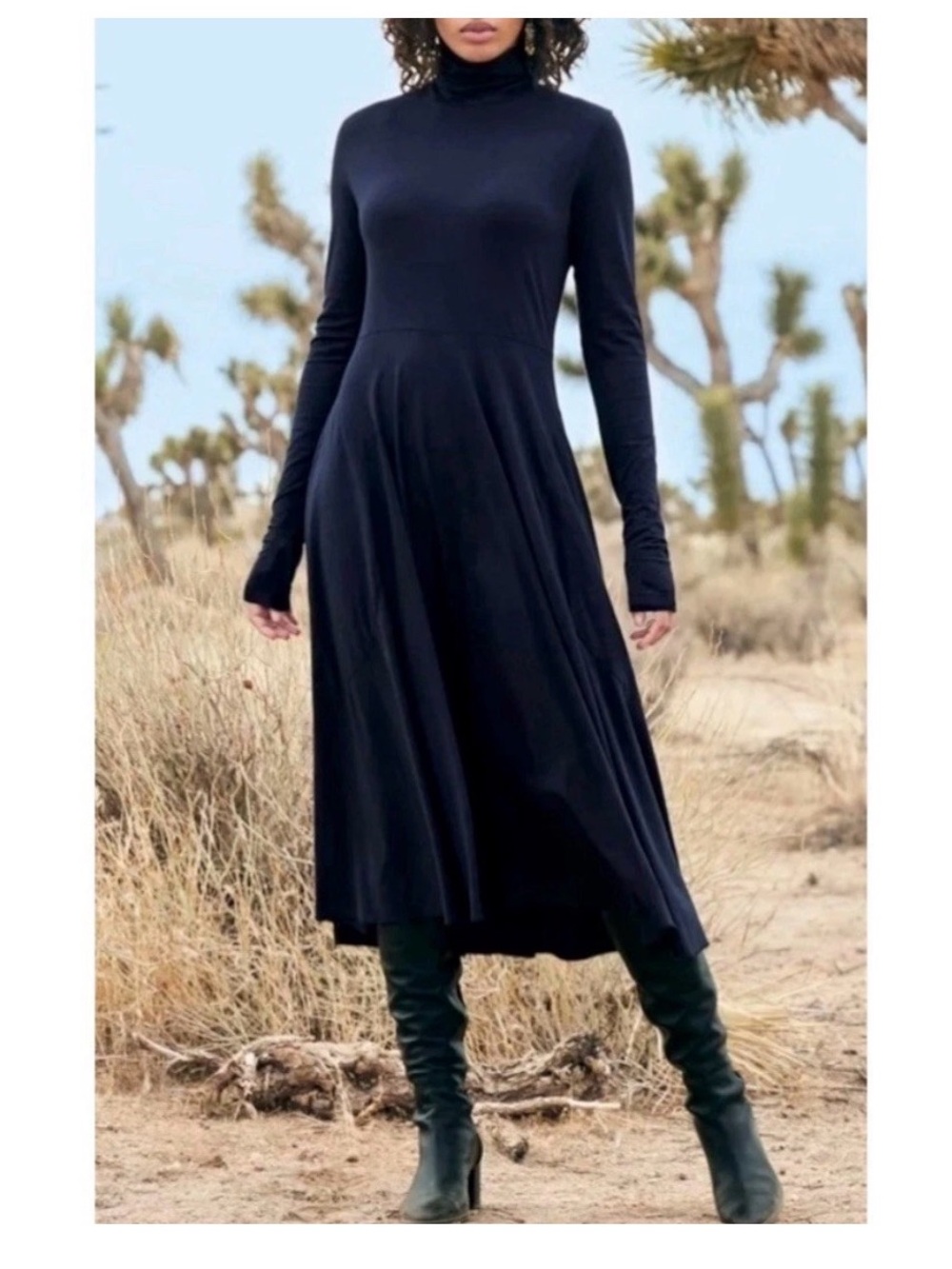 Peruvian Connection ARIANA Dress Size S Navy Blue Turtleneck Pima Cotton/Modal